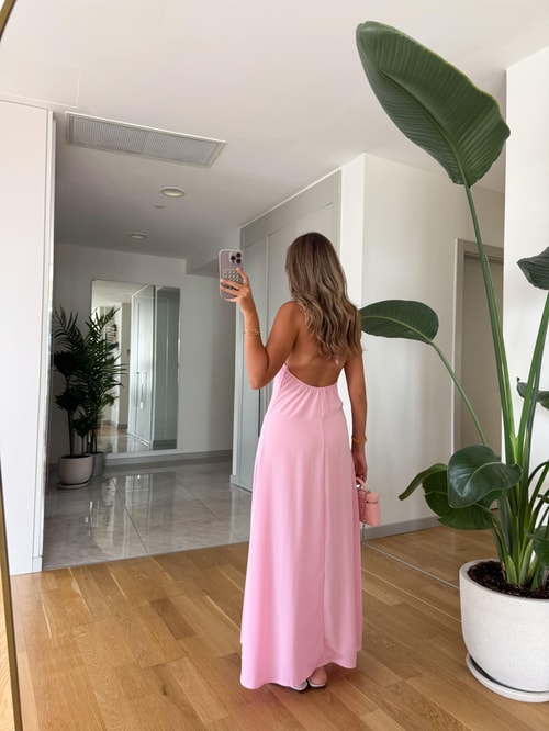 Misino Halter Yaka Elbise - Pembe