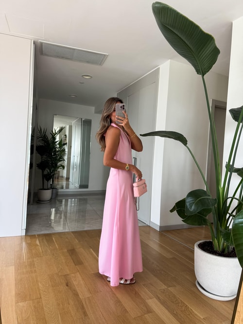 Misino Halter Yaka Elbise - Pembe