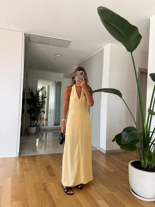 Misino Halter Yaka Elbise - Sarı