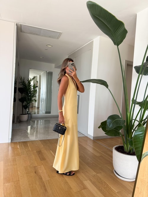 Misino Halter Yaka Elbise - Sarı