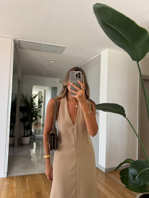 Misino Halter Yaka Elbise - Vizon