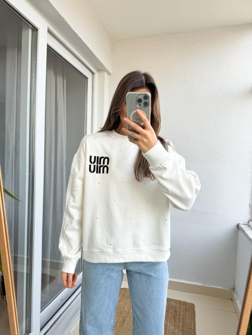 Mıu Taşlı Ekru Sweat