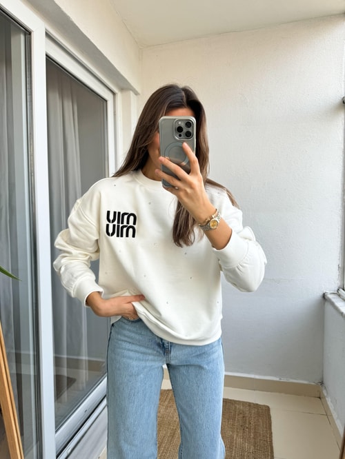Mıu Taşlı Ekru Sweat