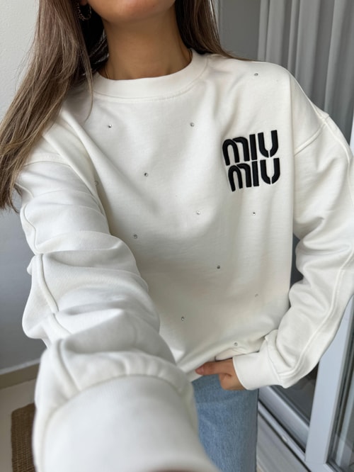 Mıu Taşlı Ekru Sweat