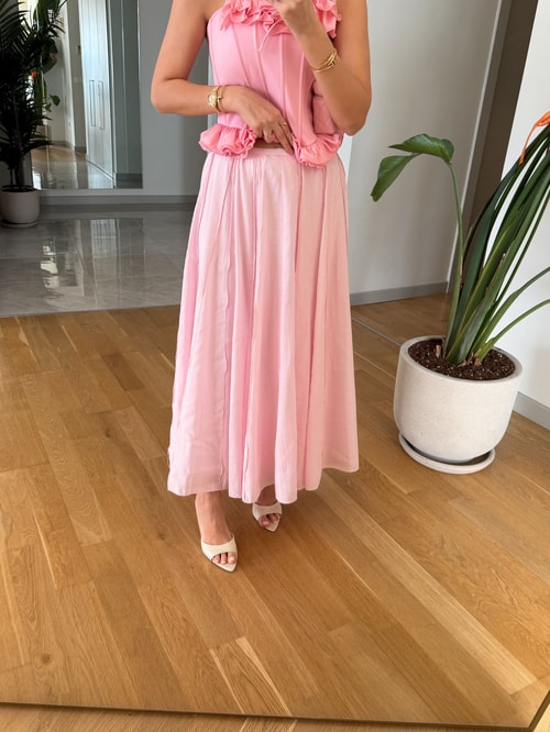 Moca Tensel Midi Etek - Pembe