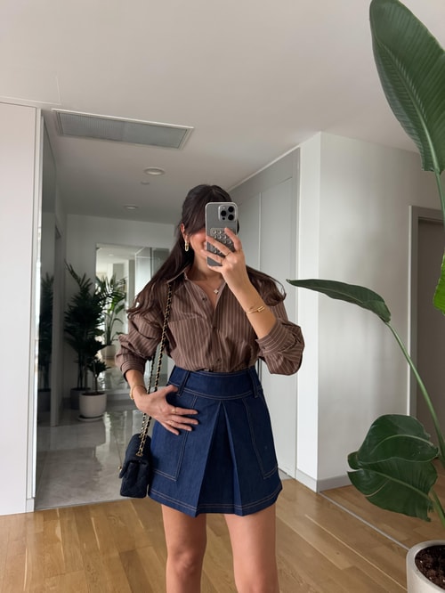 Mocha Bej Çizgili Poplin Gömlek