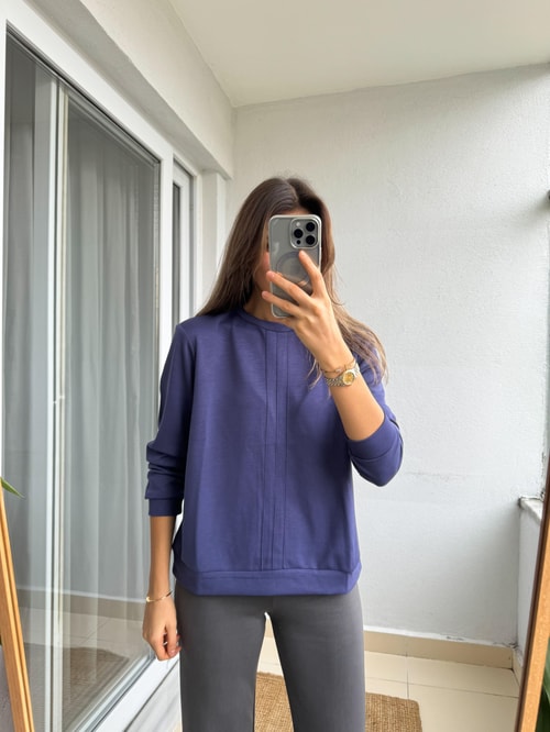 Modal Dikişli Sweat-Mor