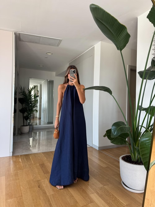 Mona Halter Yaka Elbise -Lacivert