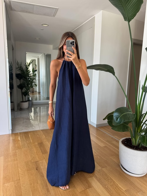 Mona Halter Yaka Elbise -Lacivert