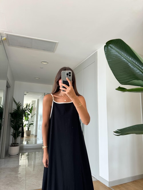 Monica Biyeli Maxi Elbise-Siyah