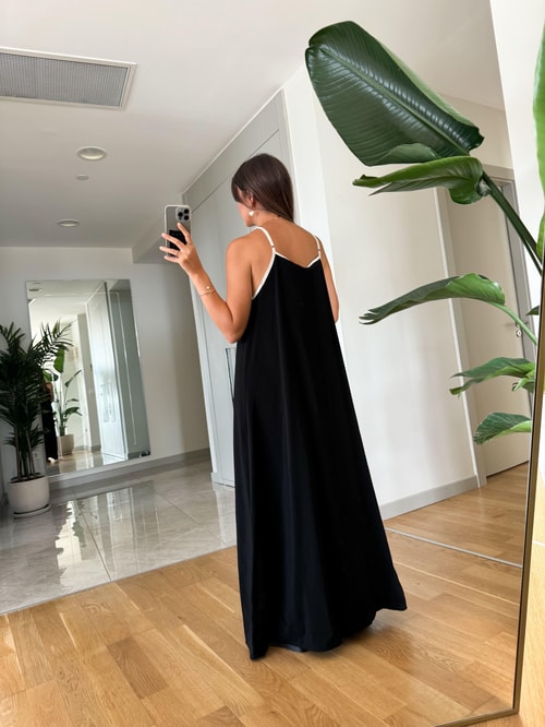 Monica Biyeli Maxi Elbise-Siyah