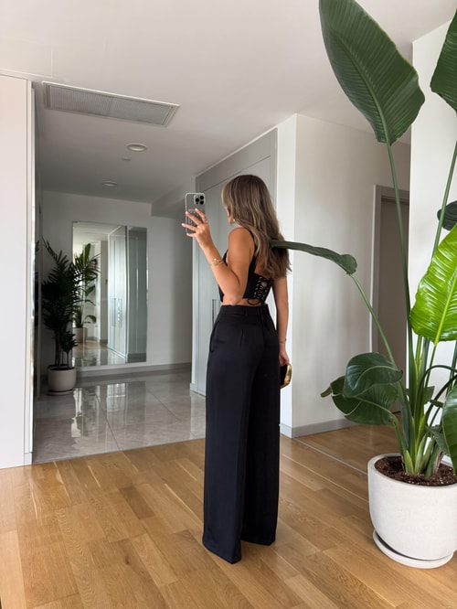 Monica Saten Bustiyer Pantolon Takım - Siyah