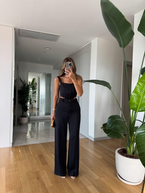 Monica Saten Bustiyer Pantolon Takım - Siyah