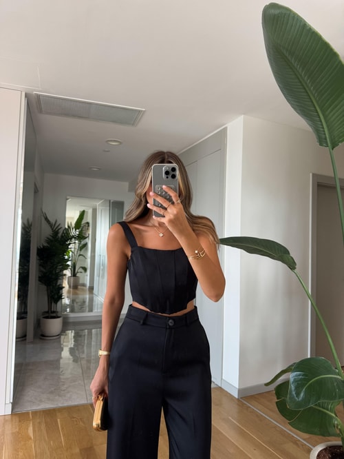 Monica Saten Bustiyer Pantolon Takım - Siyah