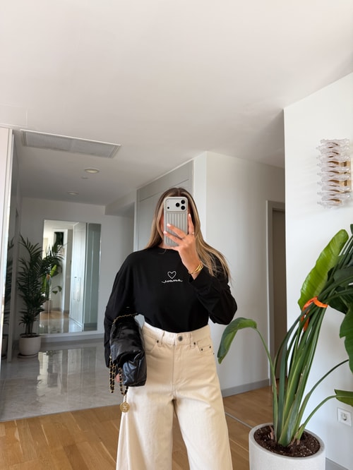 Nakışlı Örme Bluz - Siyah