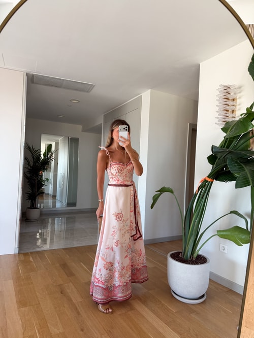 Naturel Çiçek Desenli Elbise