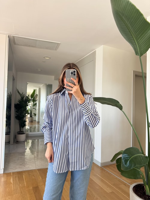 Nomi Çizgili Oxford Gömlek - Mavi