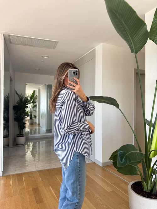 Nomi Çizgili Oxford Gömlek - Mavi