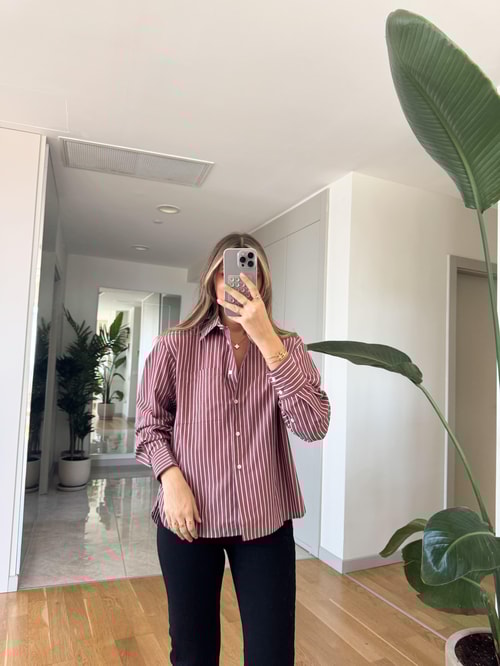 Nora Çizgili Oxford Gömlek - Bordo