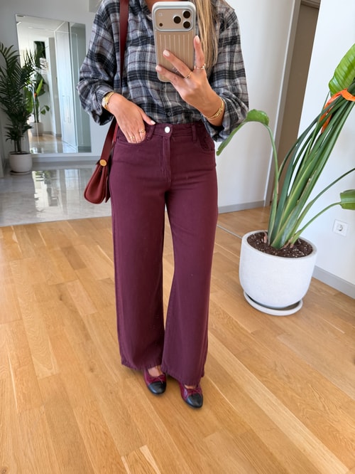 Noris Tensel Düz Paça Pantolon - Bordo