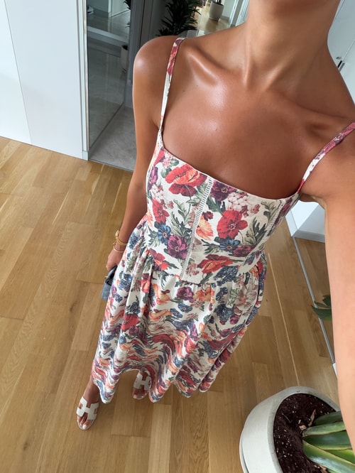 Nosa Floral Desen Midi Elbise 