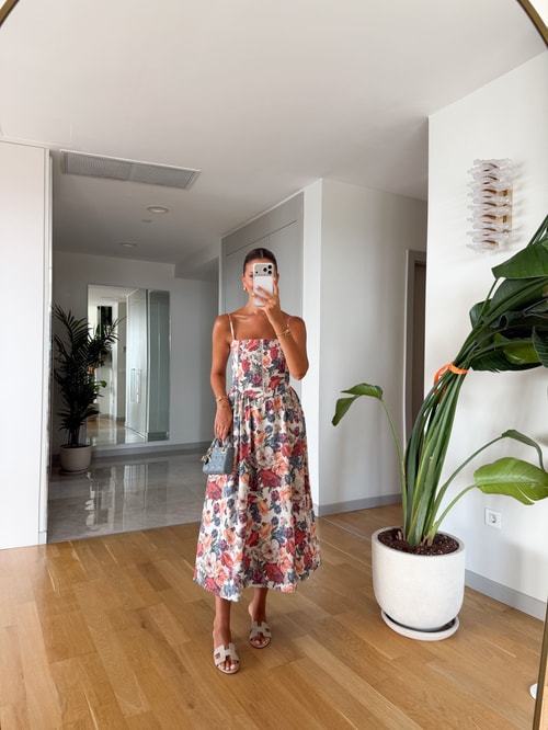 Nosa Floral Desen Midi Elbise 