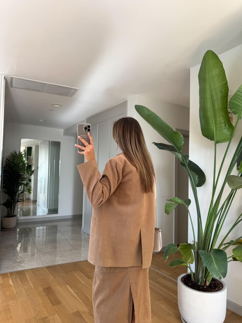 Nubuk Blazer Ceket  - Bej 