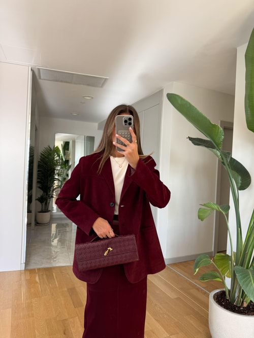 Nubuk Blazer Ceket  - Bordo 