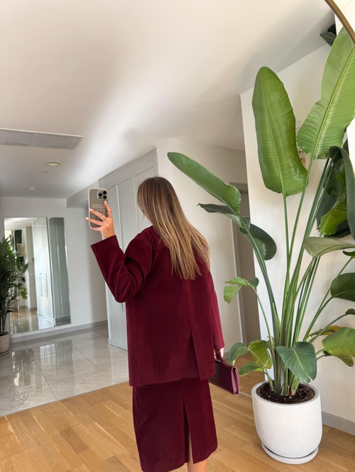 Nubuk Blazer Ceket  - Bordo 