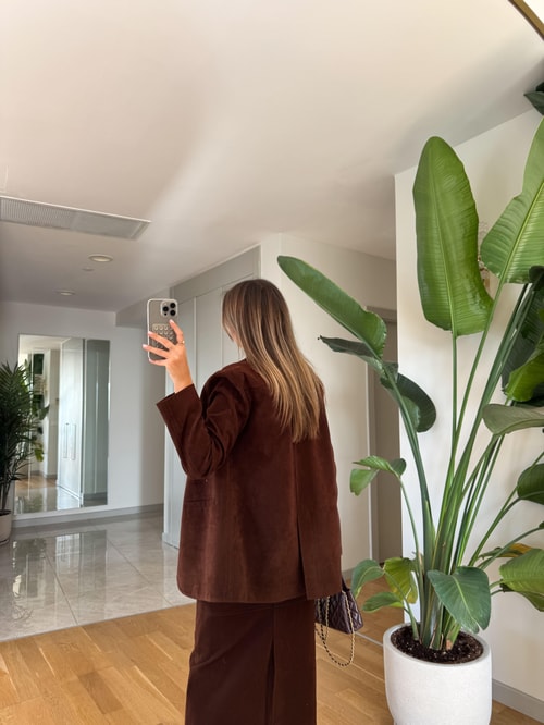 Nubuk Blazer Ceket  - Kahve  