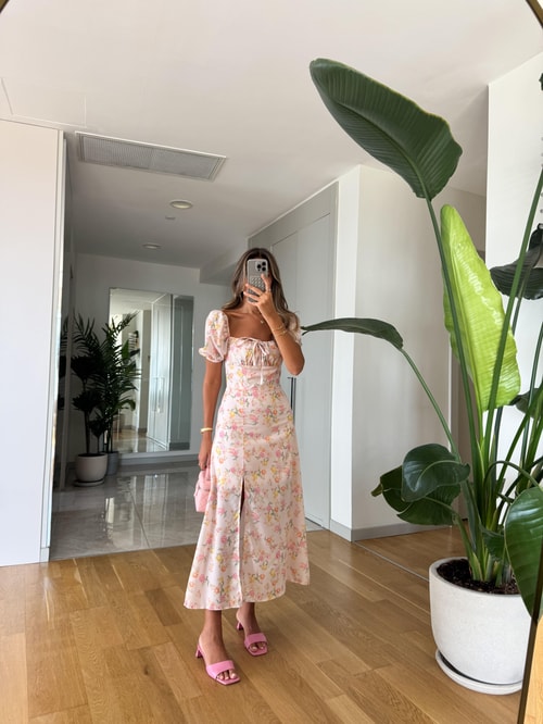 Olivia Çiçek Desenli Elbise - Pembe