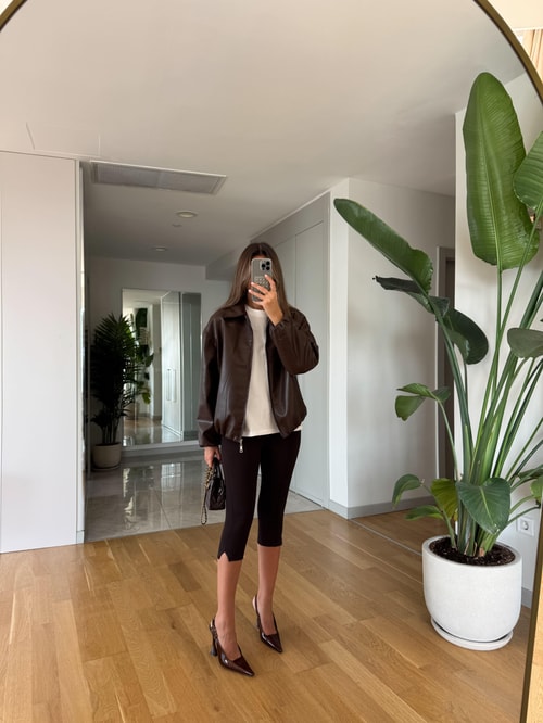 Önden Dikişli Kapri Tayt -Kahve