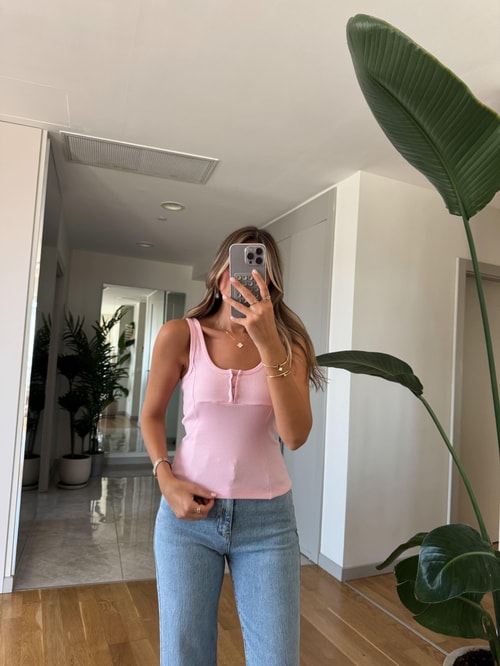 Önü Kopçalı Atlet - Pembe