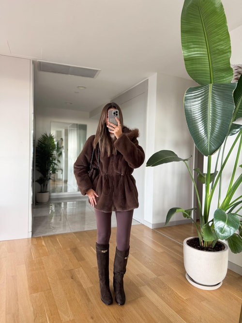 Oys Yüksek Bel Likralı Tayt - Kahve