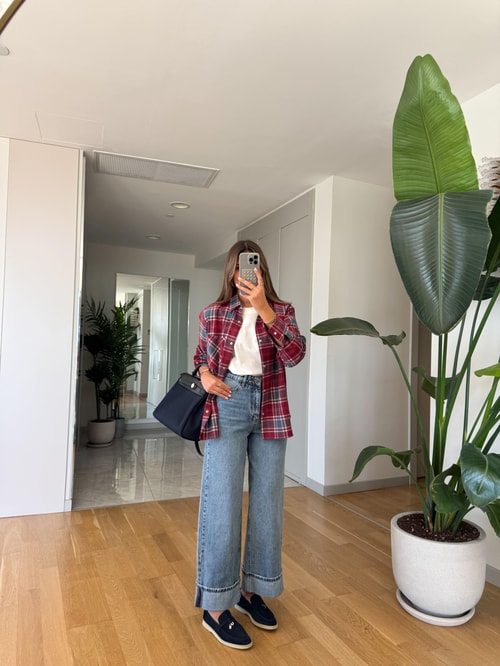 Paçası Katlı Yüksek Bel Jean - Orta Mavi