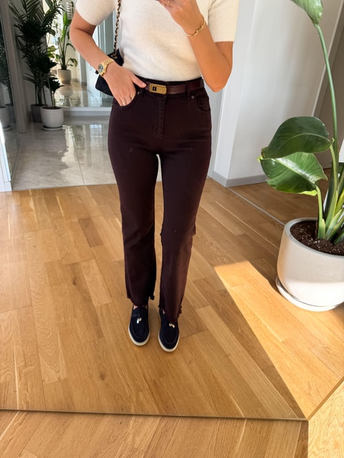 Paçası Püsküllü Flare Kesim Jean - Bordo