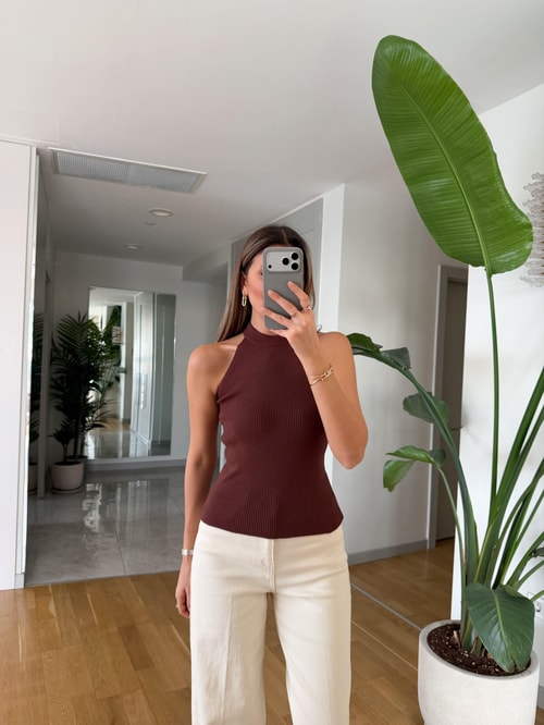 Page İkili V Yaka Triko - Kahve