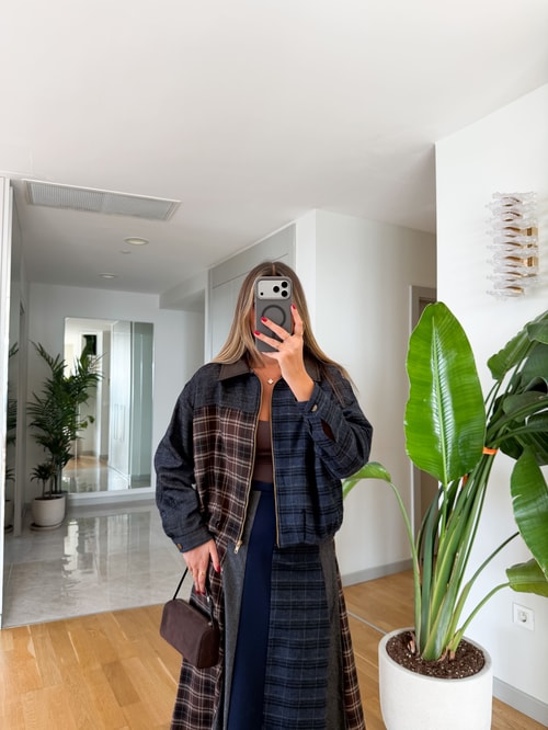 Patchwork Desenli Etek Ceket Takım