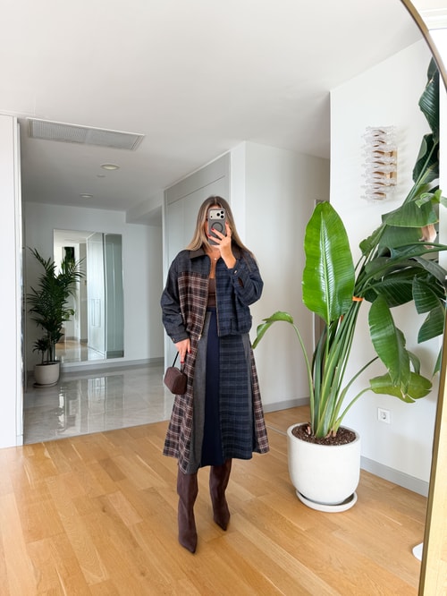 Patchwork Desenli Etek Ceket Takım