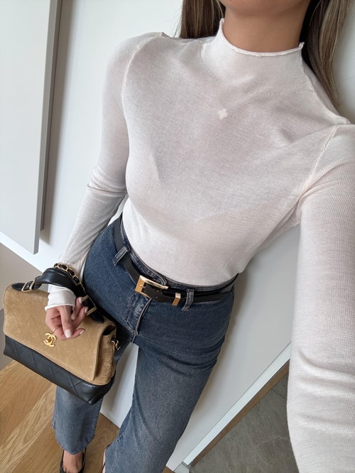 Patric Dik Yaka Triko Bluz - Ekru