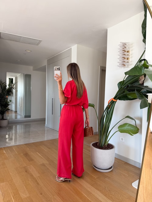 Pela Kemerli Tensel Tulum - Kırmızı 
