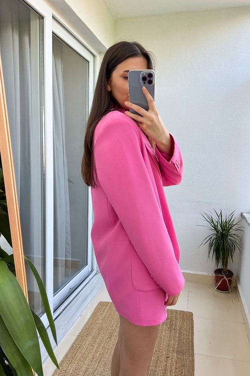 Pembe Büyük Cepli Oversize Blazer Ceket