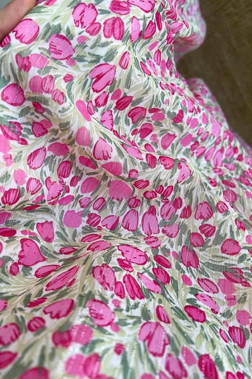 Pembe Çiçekli Romantik Şifon Elbise