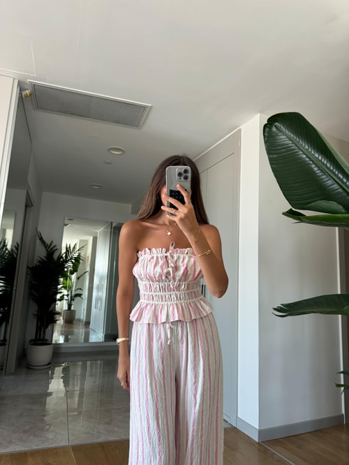 Pembe Çizgili Bustiyerli Takım