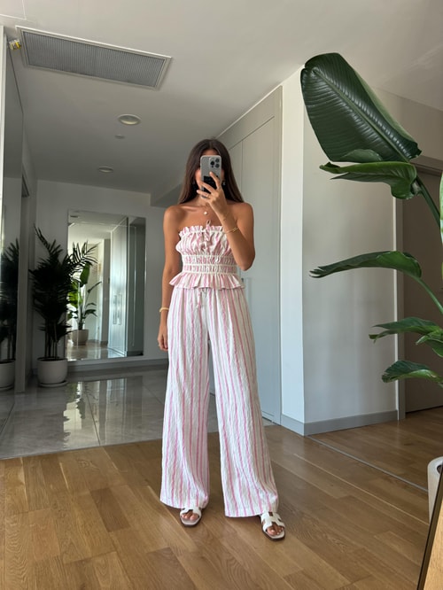 Pembe Çizgili Bustiyerli Takım