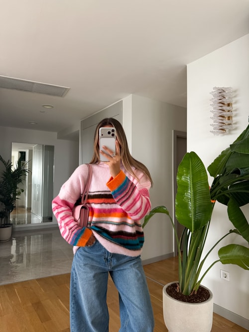 Pembe Çizgili Yumoş Kazak 