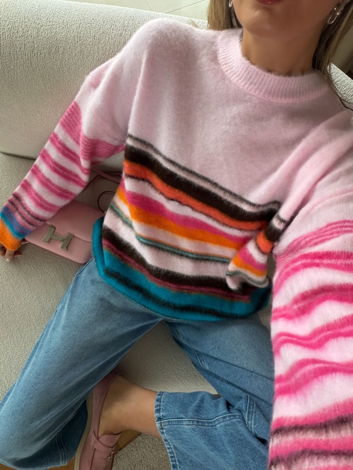Pembe Çizgili Yumoş Kazak 