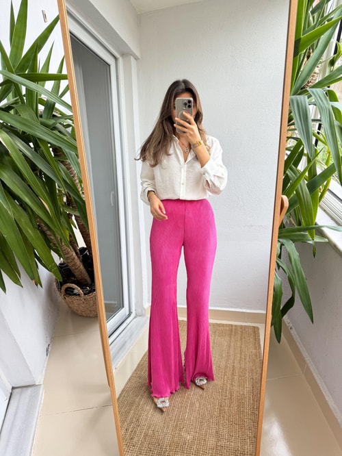Pembe İspanyol Pilili Pantolon