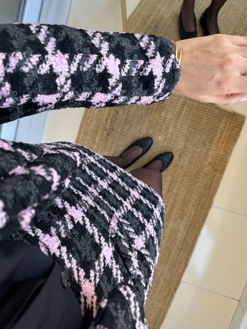 Pembe Kareli Tüvit Ceket