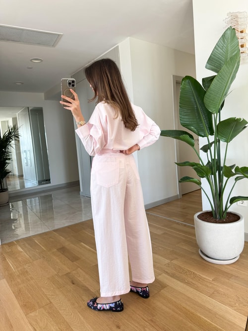 Pembe Poplin Kumaş Gömlek Pantolon Takım